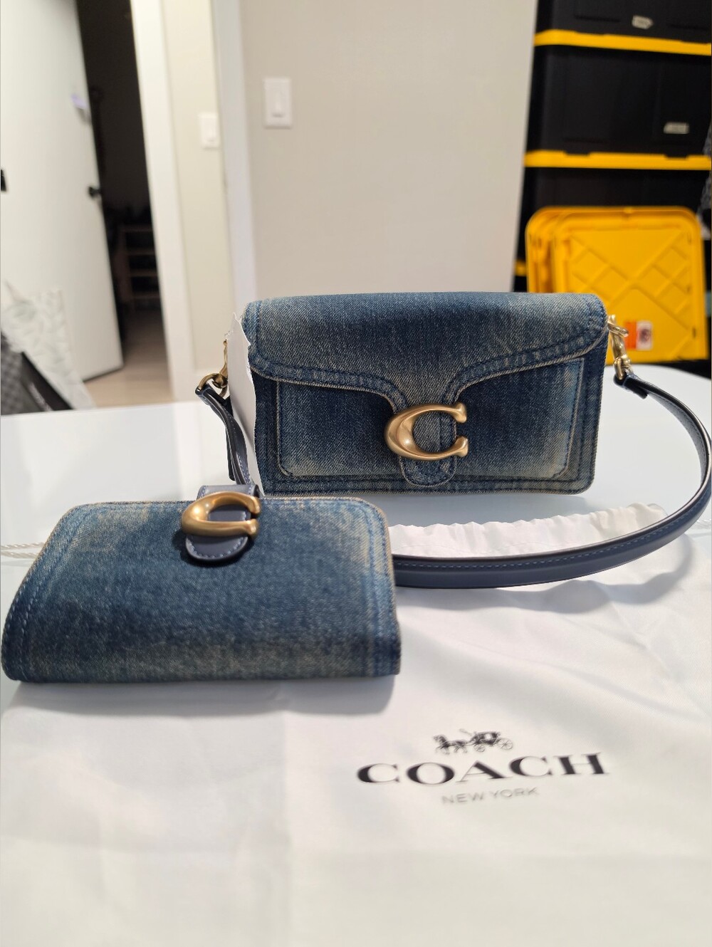 NEW Coach Tabby 20 Loved Denim Shoulder Bag Purse & Tabby Denim Wallet Set